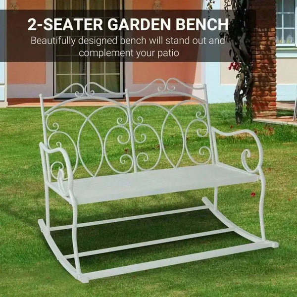 2 - seat rocking chair patio bench armrest metal outdoor park decorative - Nexellus