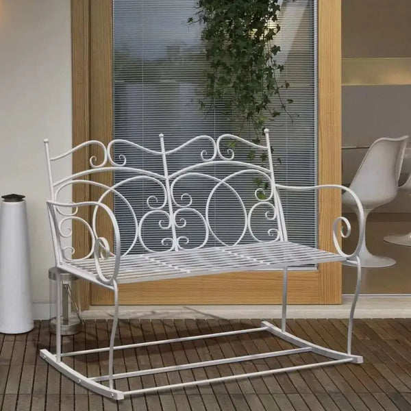 2 - seat rocking chair patio bench armrest metal outdoor park decorative - Nexellus