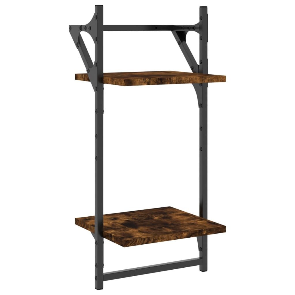 2 - Tier Wall Shelves with Bars 2 pcs Smoked Oak 30x25x65 cm - Nexellus