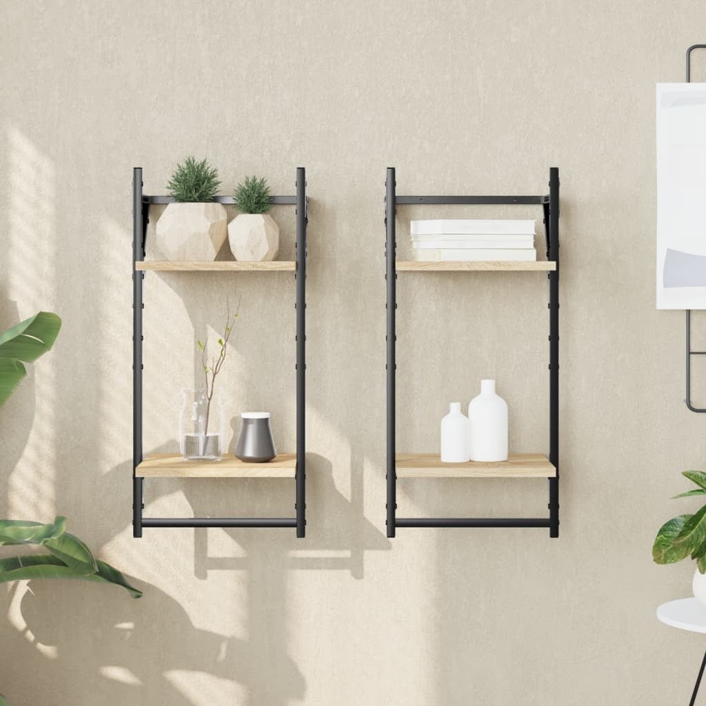 2 - Tier Wall Shelves with Bars 2 pcs Sonoma Oak 30x25x65 cm - Nexellus