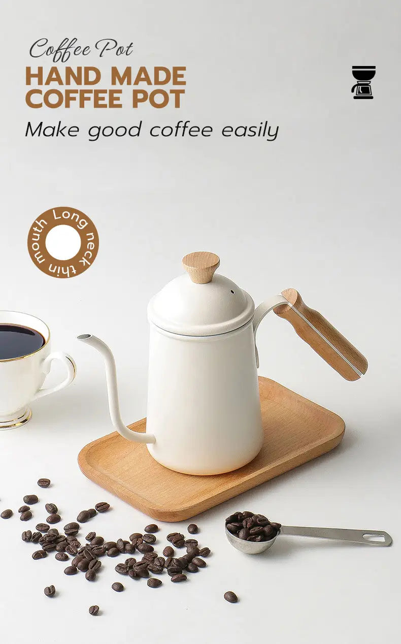 Wooden handle stainless steel coffee hand brew pot 650ml