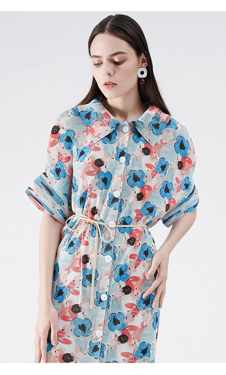 Miyake robe à fleurs plissée printemps été cardigan femmes