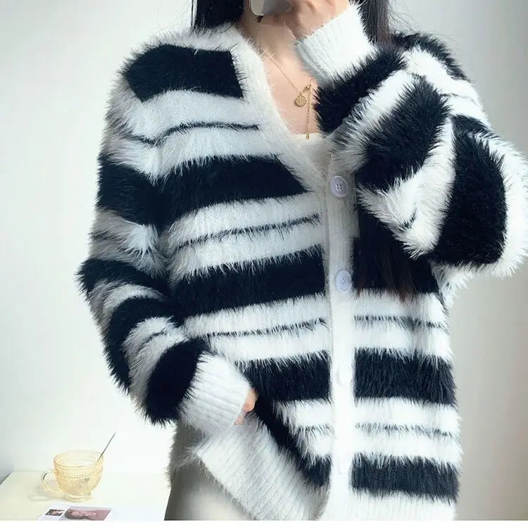 Women’s plush casual knitwears long sleeve jacket