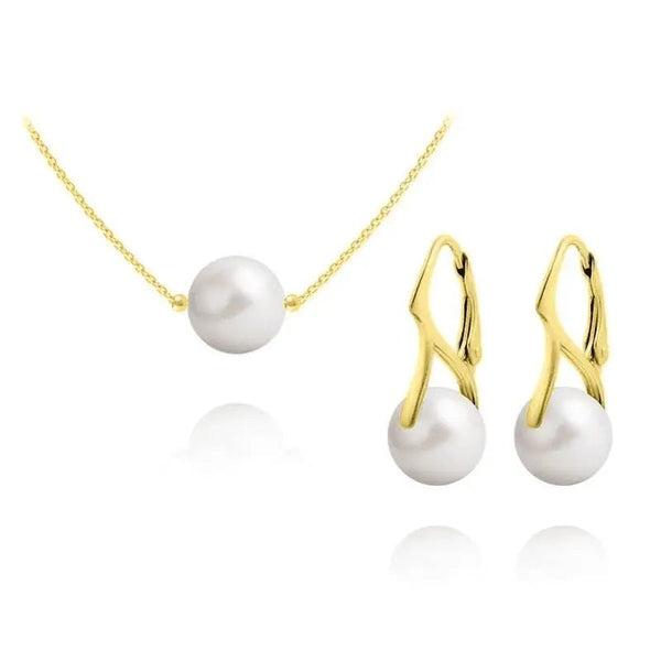 24k gold and white pearl pendant necklace jewelry set - Nexellus