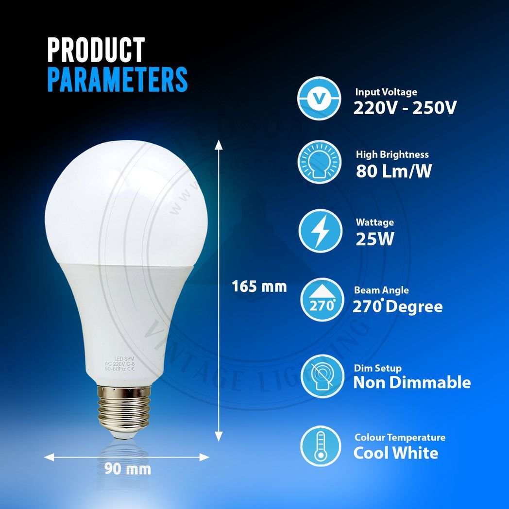 25W E27 Screw LED Light GLS bulbs, Energy Saving Edison Cool White 6000K non dimmable lights - Nexellus