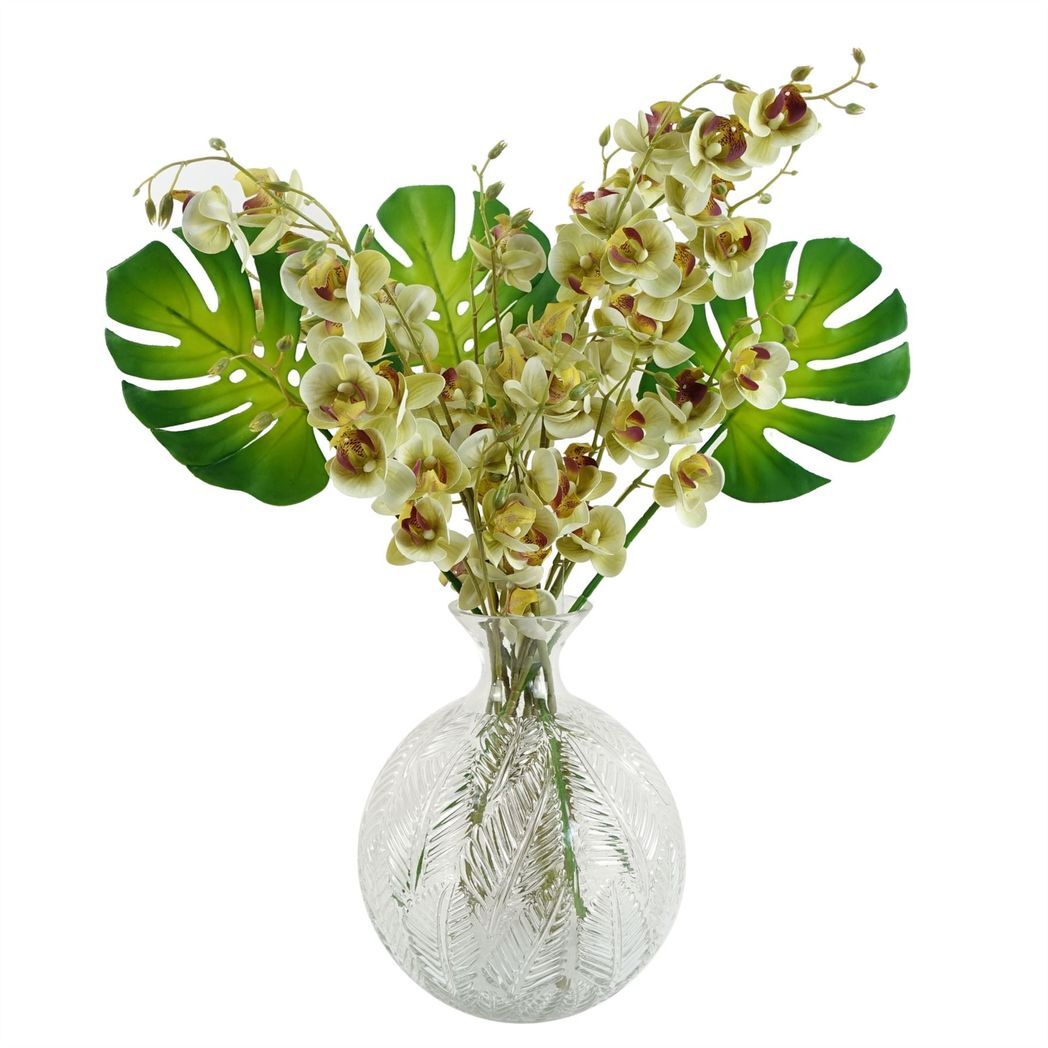 26cm Clear Fern Print Glass Bottle Vase - Nexellus