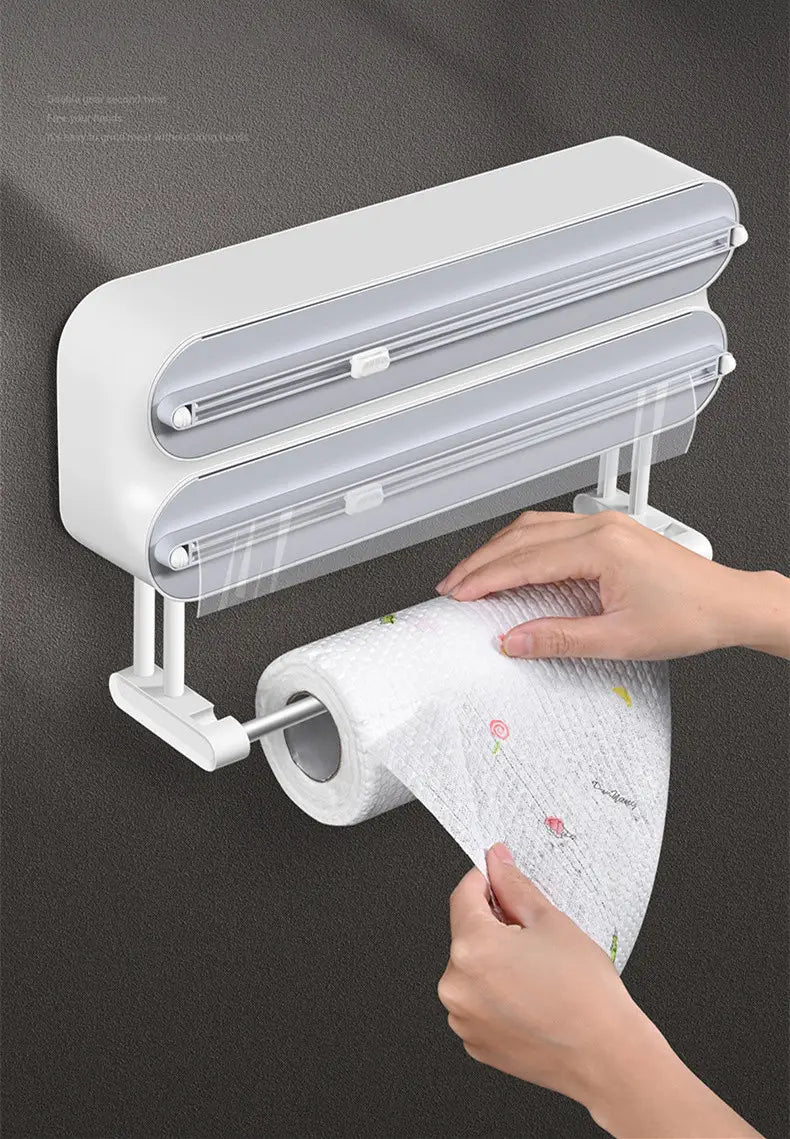 Wall-mounted plastic film cutter adjustable baking tin paper