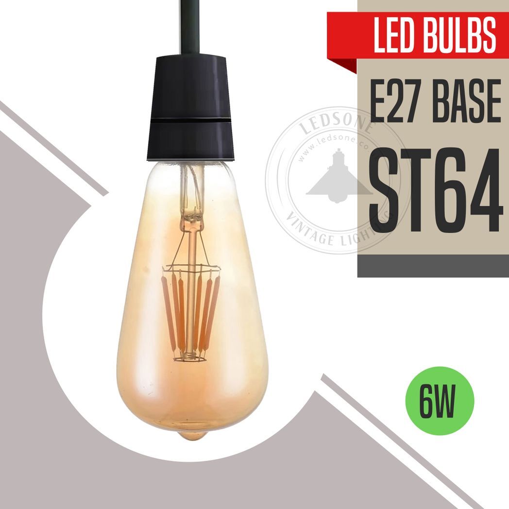 2Pack E27 LED Edison Dimmable Vintage Amber Glass Warm white 2700K Light Bulb - Nexellus