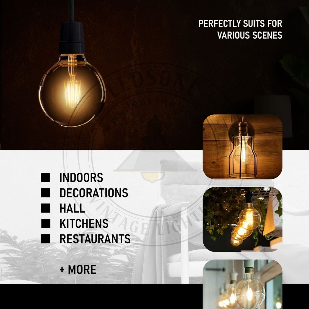 2Pack E27 LED Edison Dimmable Vintage Amber Glass Warm white 2700K Light Bulbs - Nexellus