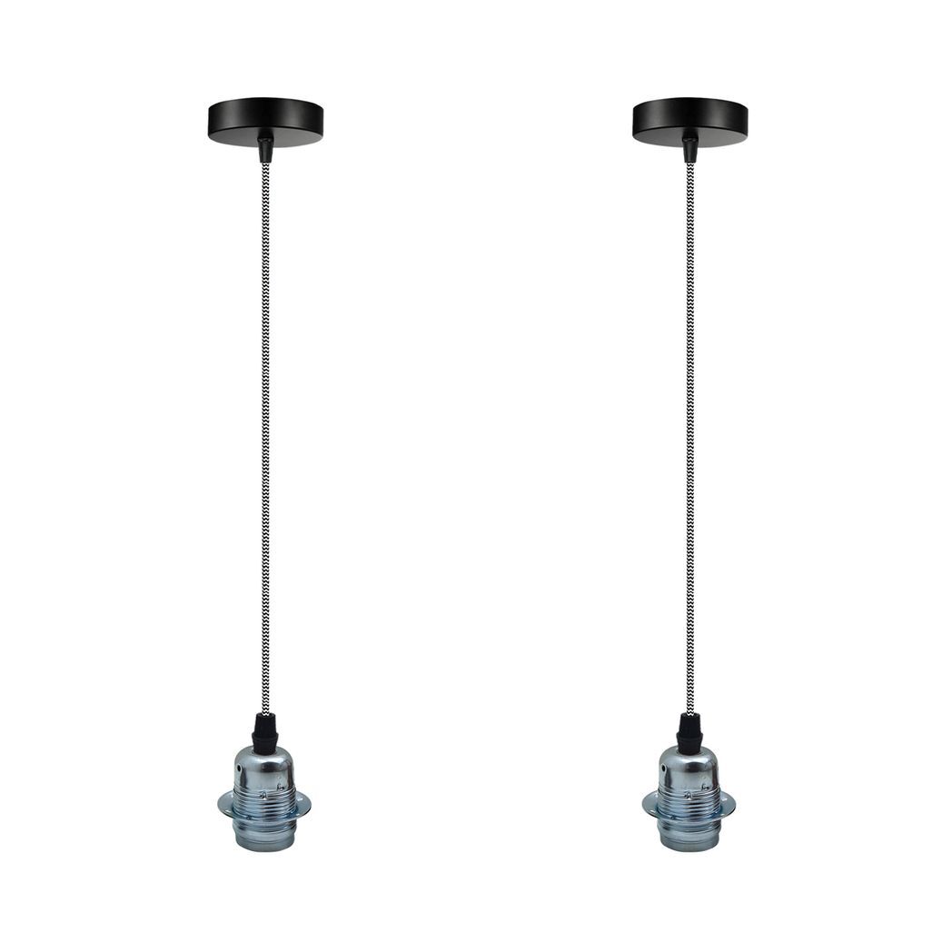 2Pack Vintage Industrial Chrome Pendant Light,lampshade E27 UK Holder - Nexellus