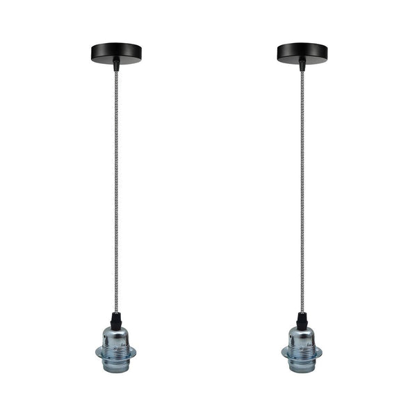 2Pack Vintage Industrial Chrome Pendant Light,lampshade E27 UK Holder - Nexellus