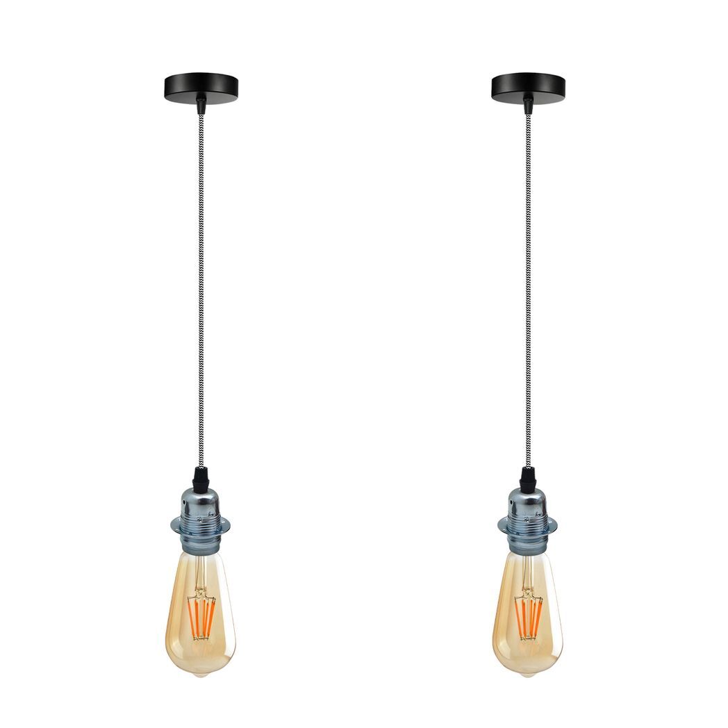 2Pack Vintage Industrial Chrome Pendant Light,lampshade E27 UK Holder - Nexellus