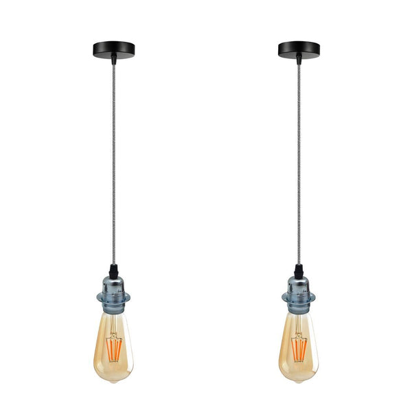 2Pack Vintage Industrial Chrome Pendant Light,lampshade E27 UK Holder - Nexellus