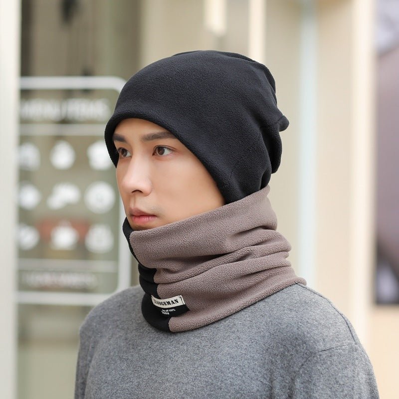 2pcs Men's Scarf Winter Simple Men And Women Winter Warm Hat Thickened Scarf Set Student Head Neck Cover - Nexellus