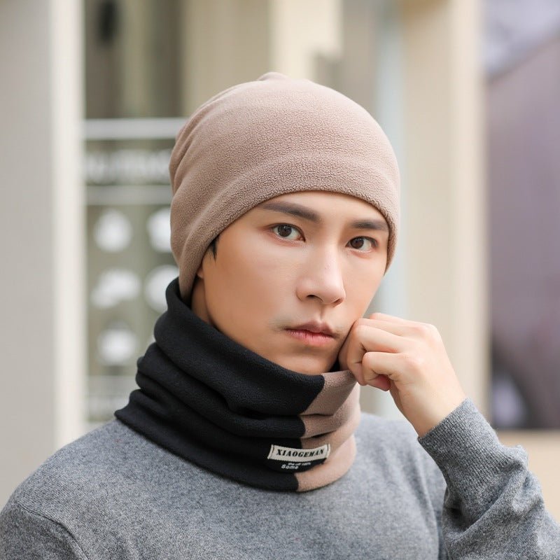 2pcs Men's Scarf Winter Simple Men And Women Winter Warm Hat Thickened Scarf Set Student Head Neck Cover - Nexellus