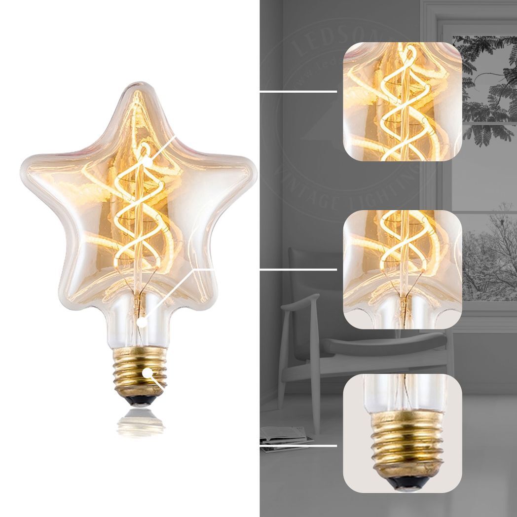 3 Pack Vintage Retro style e27 Edison Screw Amber Glass light Bulbs , Warm White Colour - Nexellus