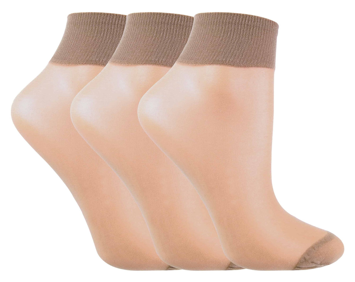 3 Pairs Ladies 15 Den Nylon Ankle High Pop Socks - Nexellus