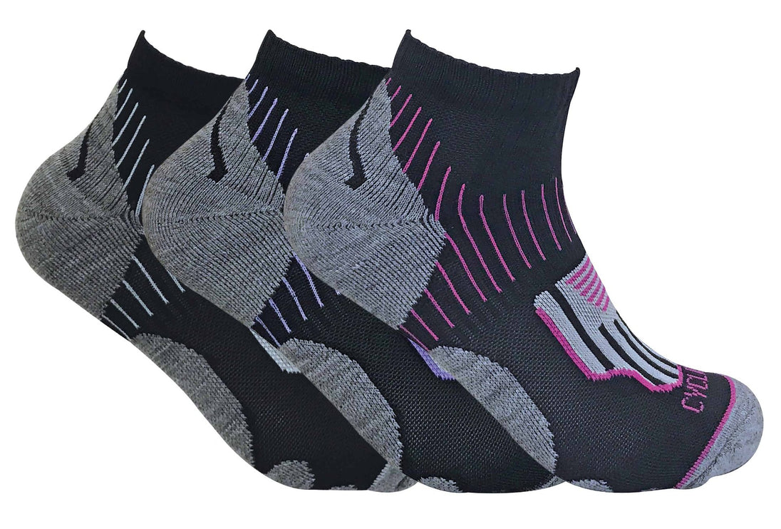 3 Pairs Ladies Anti Sweat Ankle Cycling Socks - Nexellus