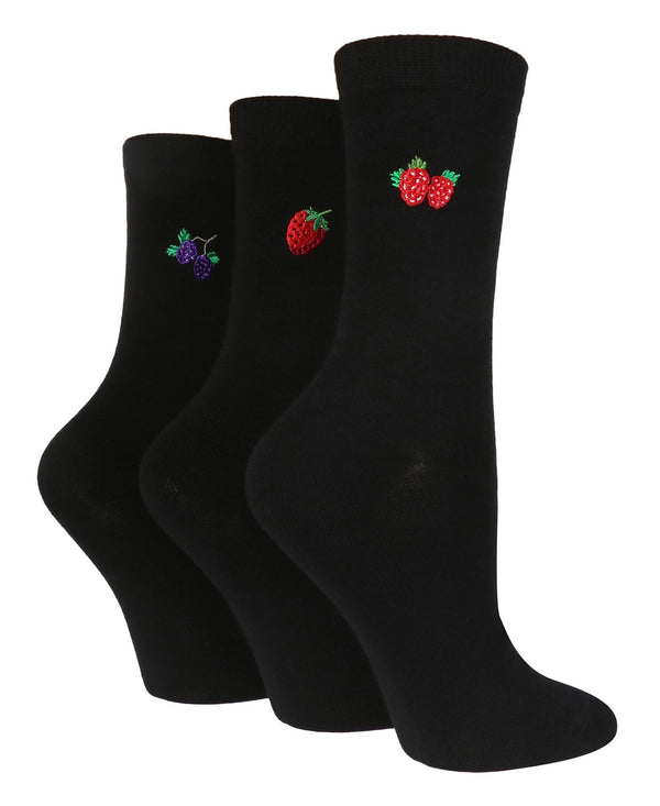 3 Pairs Ladies Cotton Socks | Embroidered - Nexellus