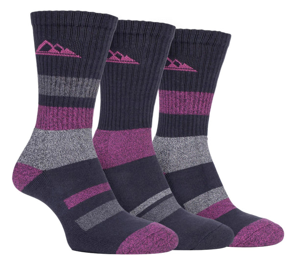 3 Pairs Ladies Padded Sole Cotton Hiking Socks - Nexellus