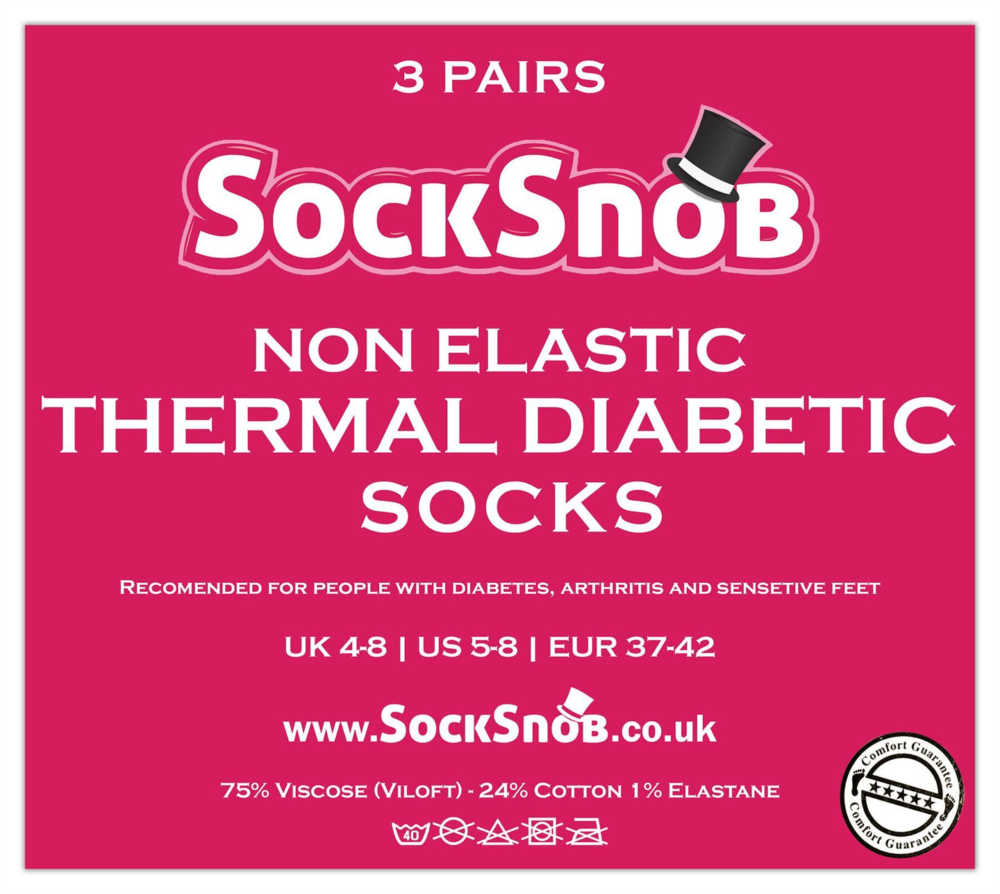 3 Pairs Ladies Thermal Diabetic Socks (4 - 8 UK / THRDIAL01) - Nexellus