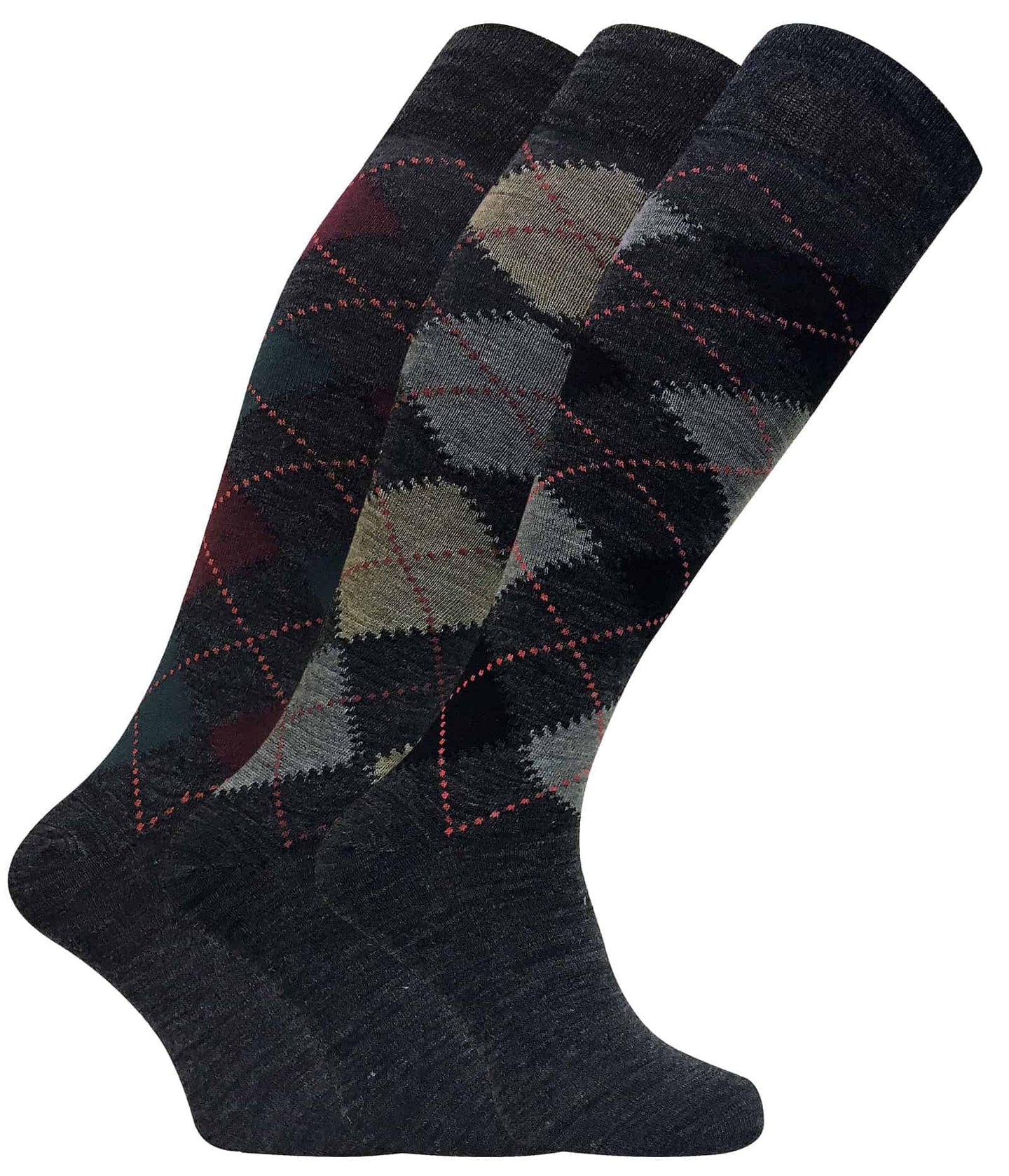 3 Pairs Mens Argyle Lambs Wool Knee High Socks - Nexellus