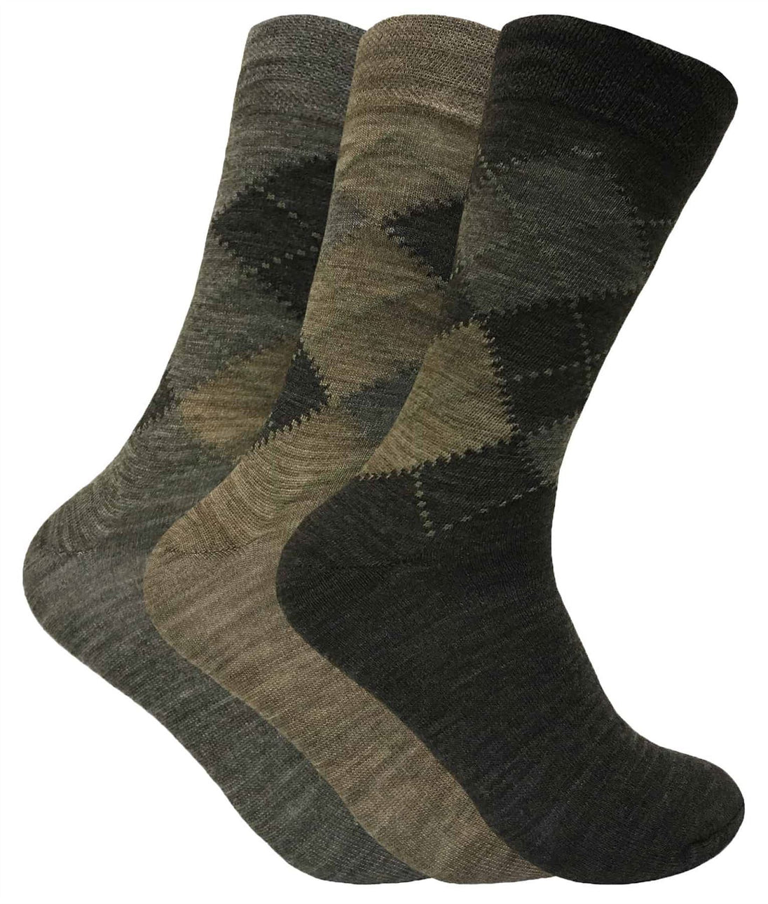 3 Pairs Mens Argyle Lambs Wool Socks (SED Brown) - Nexellus