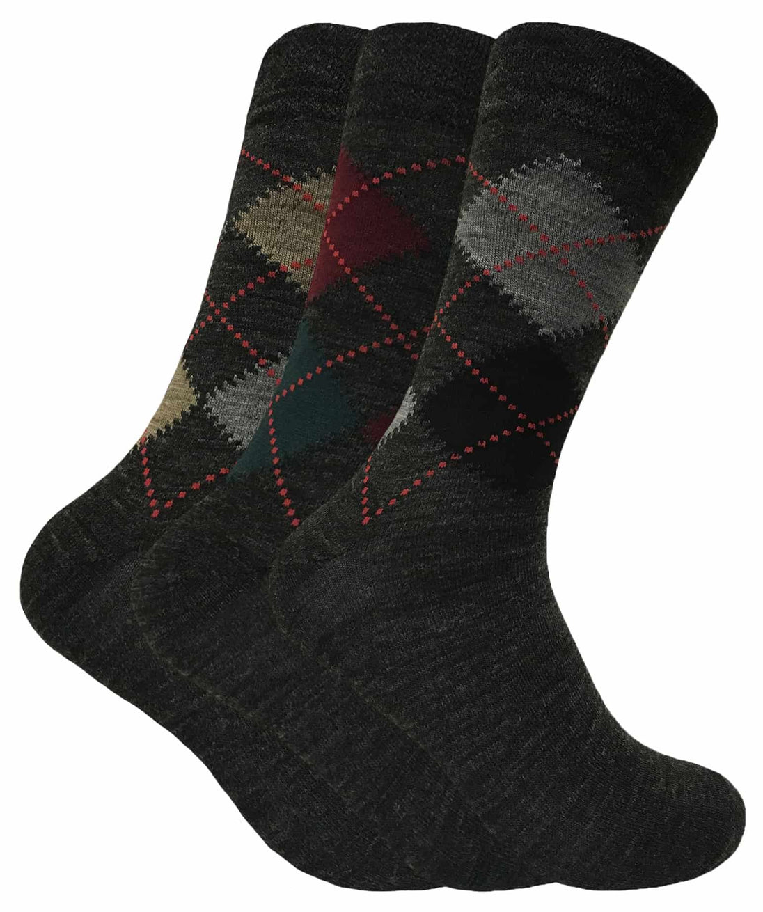 3 Pairs Mens Argyle Thin Lambs Wool Blend Socks - Nexellus