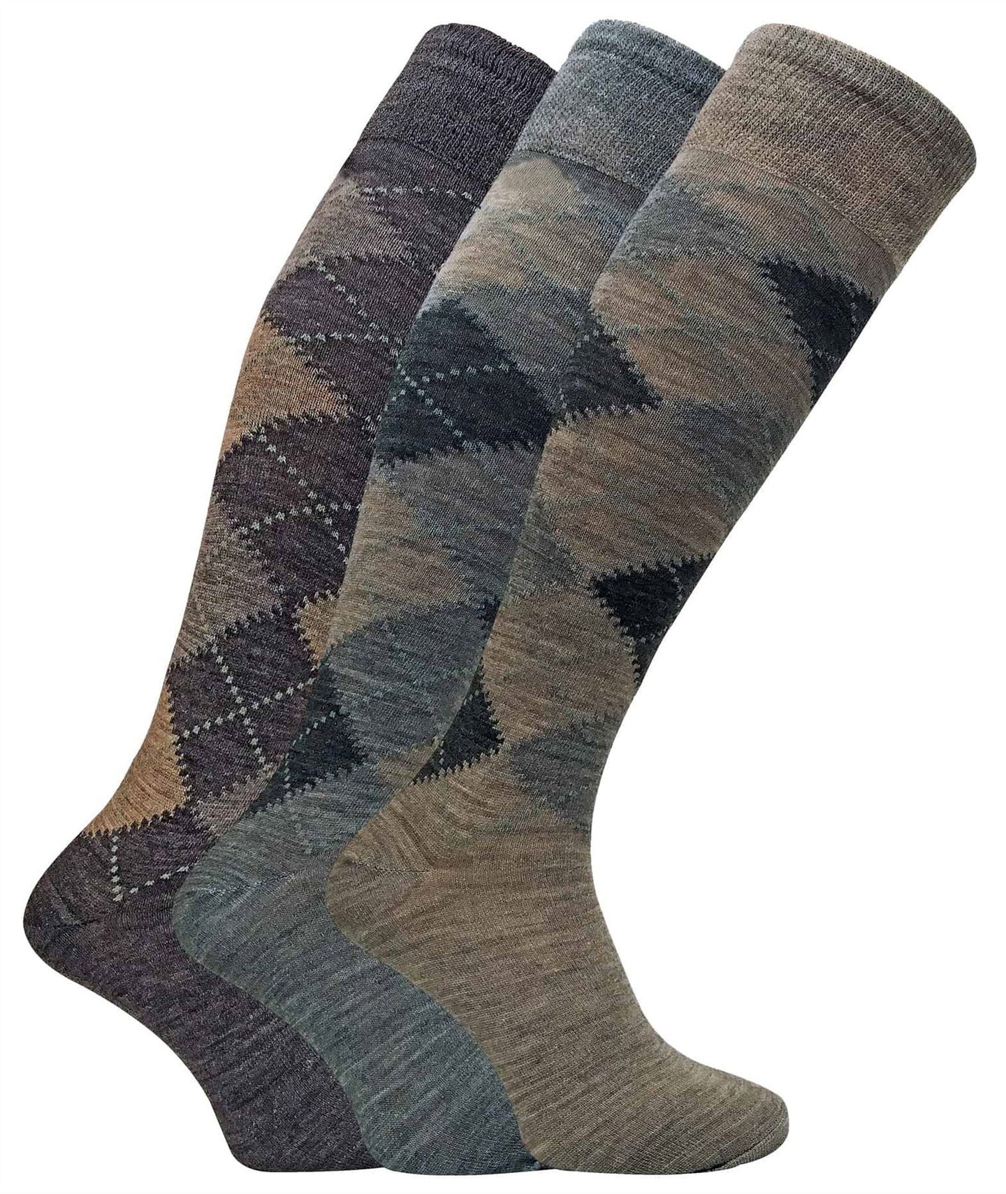 3 Pairs Mens Extra Long Lambs Wool Socks (ELLW Brown) - Nexellus