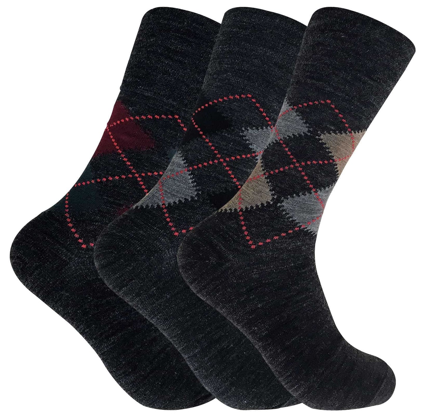 3 Pairs Mens Non Elastic Lambs Wool Socks (SE049 Grey) - Nexellus