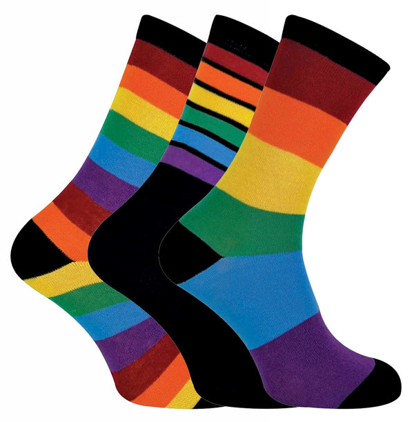 3 Pairs Mens Novelty Striped Cotton Rainbow Socks - Nexellus