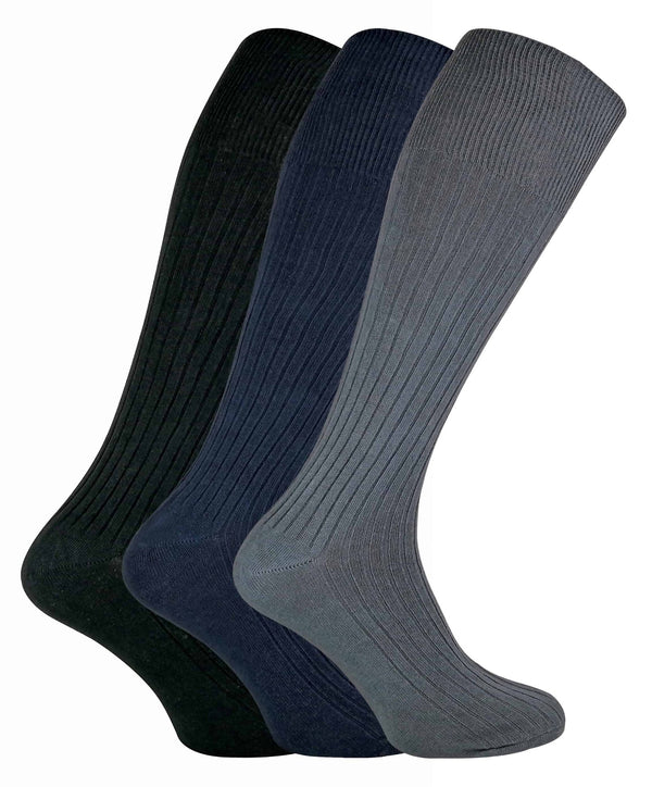 3 Pairs Mens Ribbed Knee High 100% Cotton Socks - Nexellus