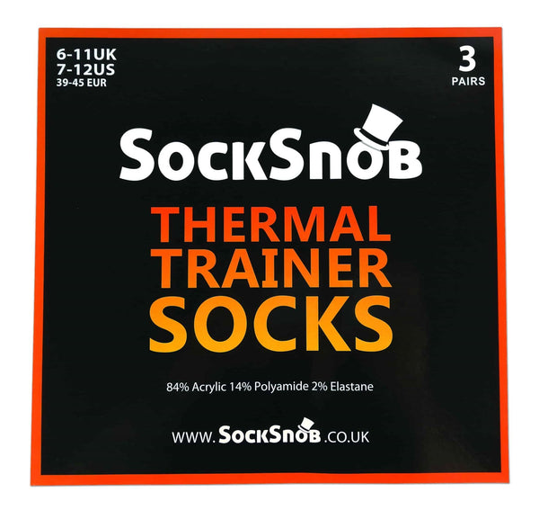 3 Pairs Mens Thermal Trainer Socks (6 - 11 UK / TTS Black) - Nexellus