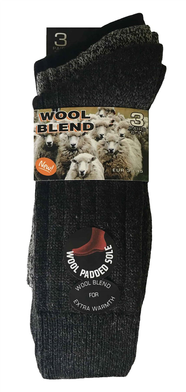 3 Pairs Mens Wool Blend Socks (WB Grey) - Nexellus