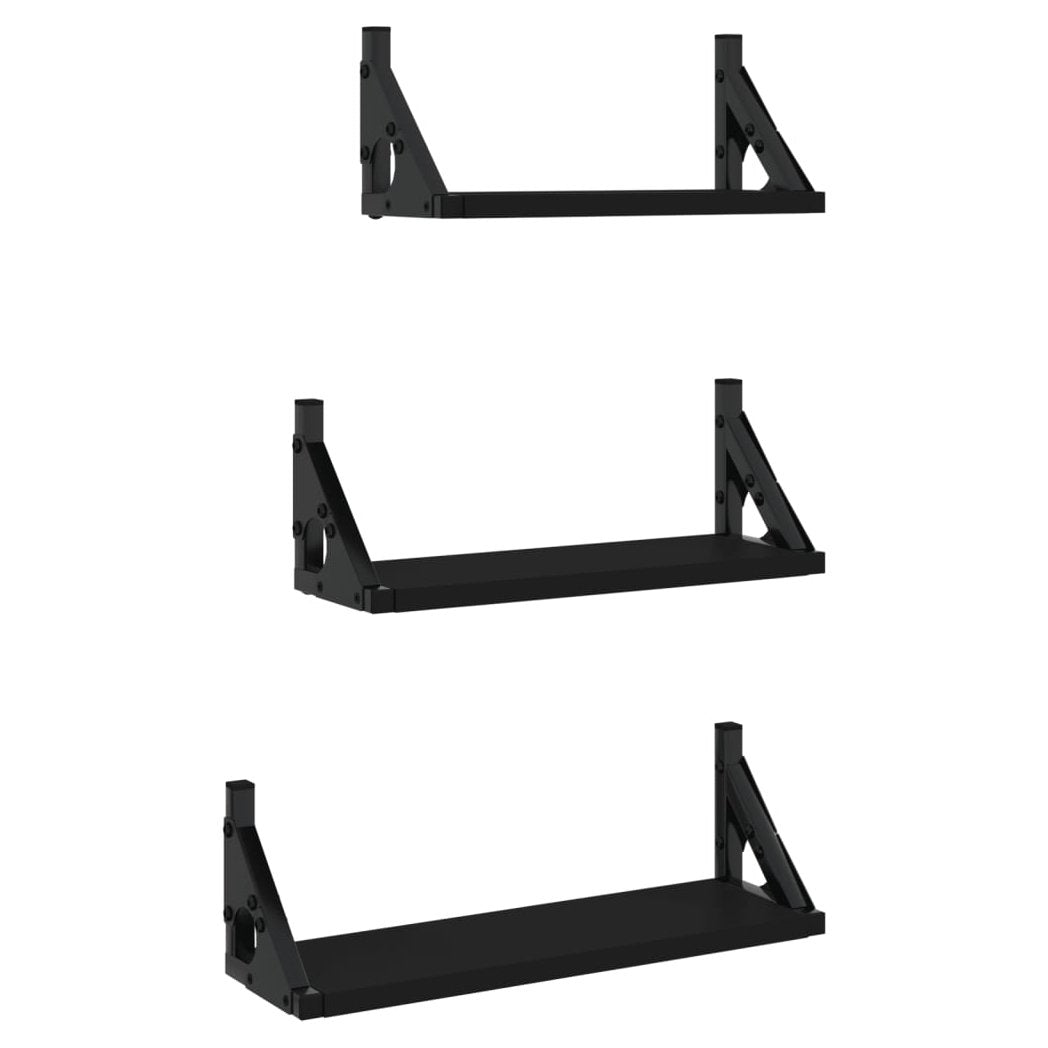 3 Piece Wall Shelf Set Black Engineered Wood - Nexellus