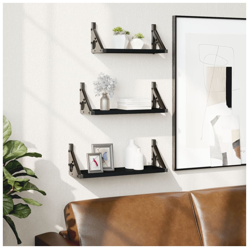 3 Piece Wall Shelf Set Black Engineered Wood - Nexellus