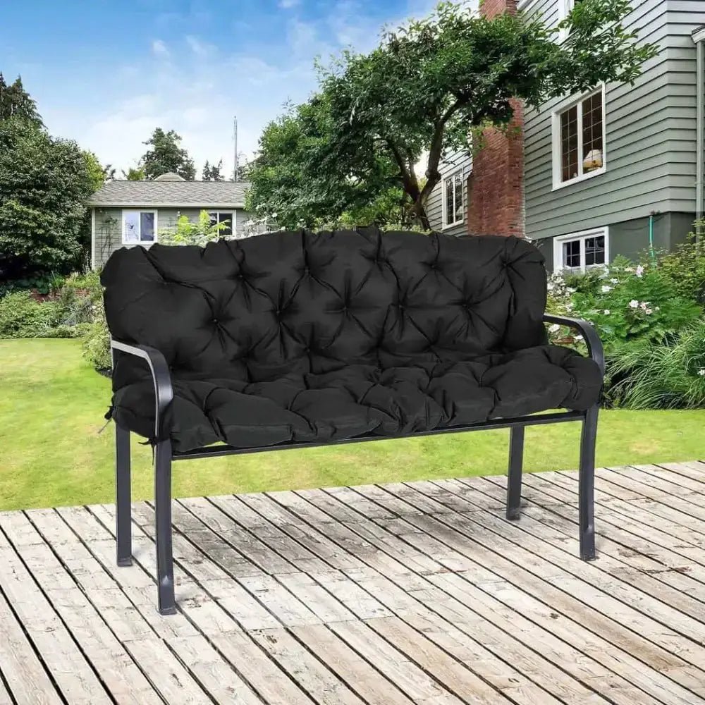 3 seater garden bench cushion outdoor seat pad with ties black - Nexellus