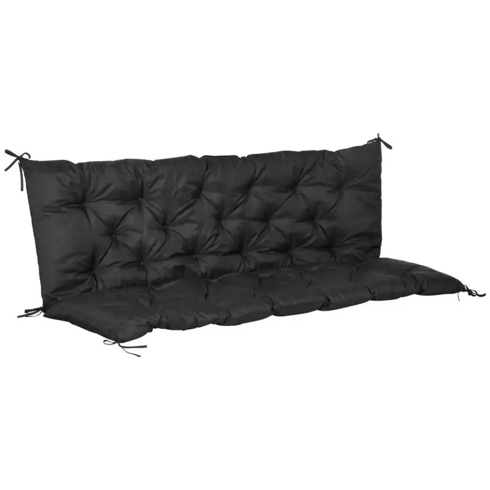 3 seater garden bench cushion outdoor seat pad with ties black - Nexellus