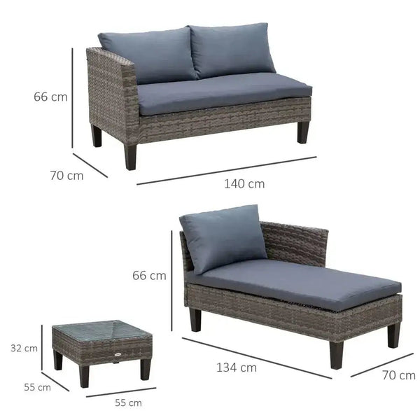 3 - Seater Outdoor Garden PE Rattan Furniture Set Grey - Nexellus