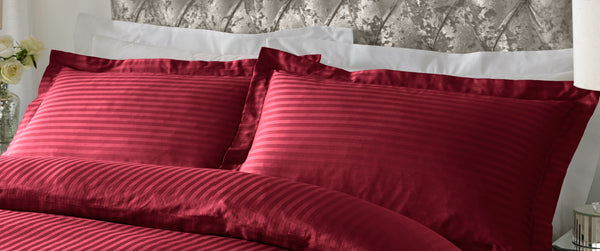 300 TC - 100% Cotton Sateen Stripe Pillowcase Pair Maroon [Oxford] - Nexellus