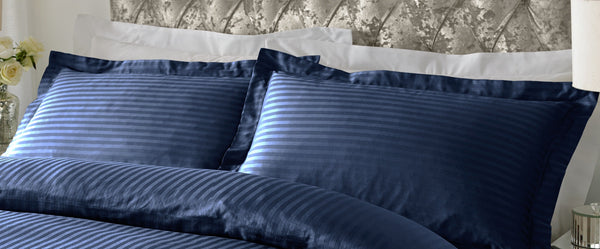 300 TC - 100% Cotton Sateen Stripe Pillowcase Pair Navy Blue [Oxford] - Nexellus