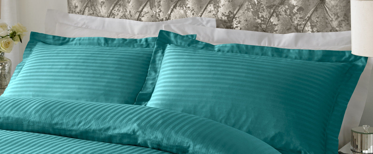 300 TC - 100% Cotton Sateen Stripe Pillowcase Pair Teal [Oxford] - Nexellus