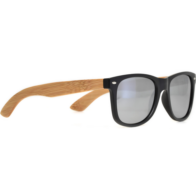 Bamboo wood classic style sunglasses with silver mirrored polarized lenses - Nexellus