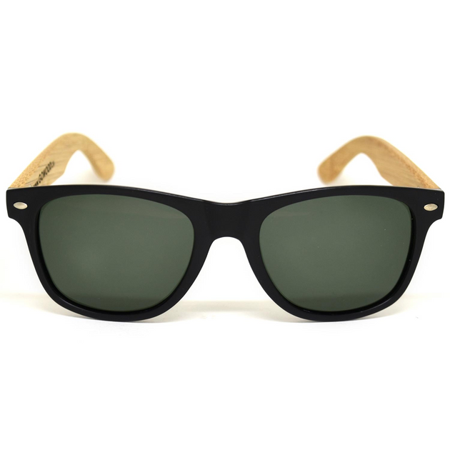 Bamboo wood classic style sunglasses with black polarized lenses - Nexellus