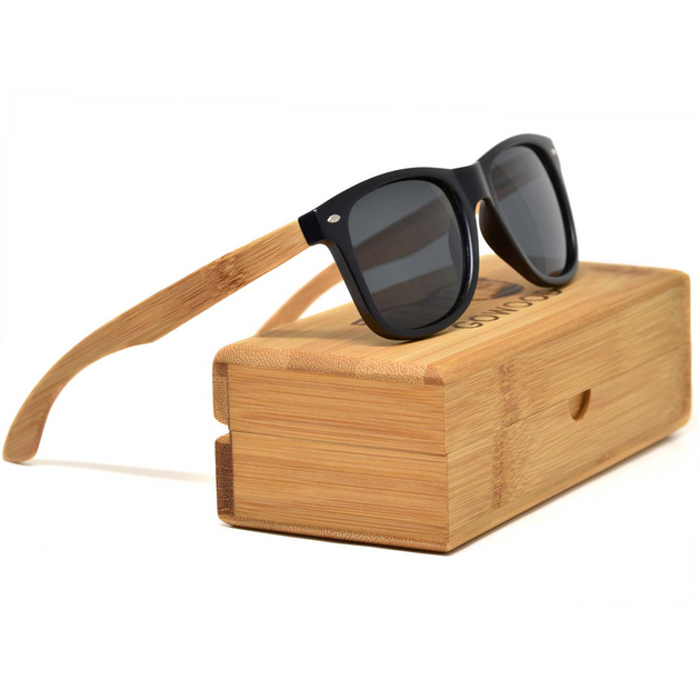 Bamboo wood classic style sunglasses with black polarized lenses - Nexellus