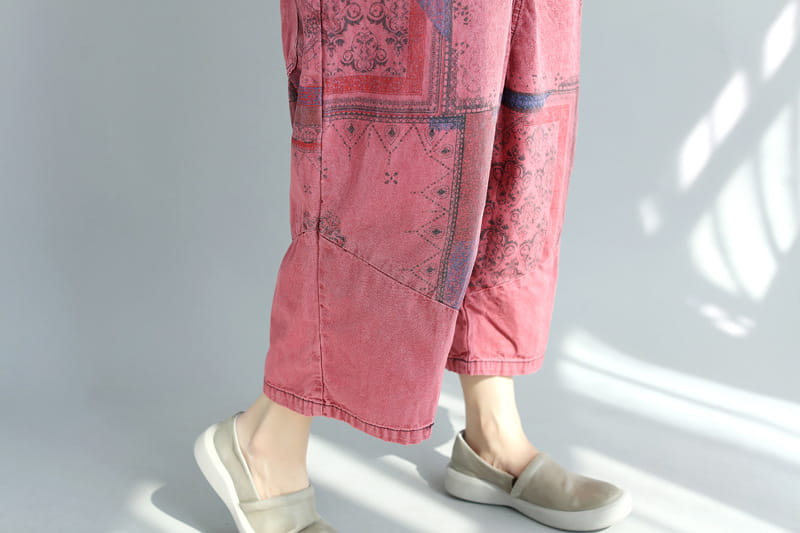 Printed old washed large crotch women pants