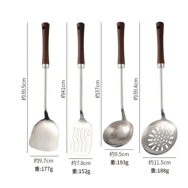 304 stainless steel kitchen utensil set with wooden handle new design - Nexellus