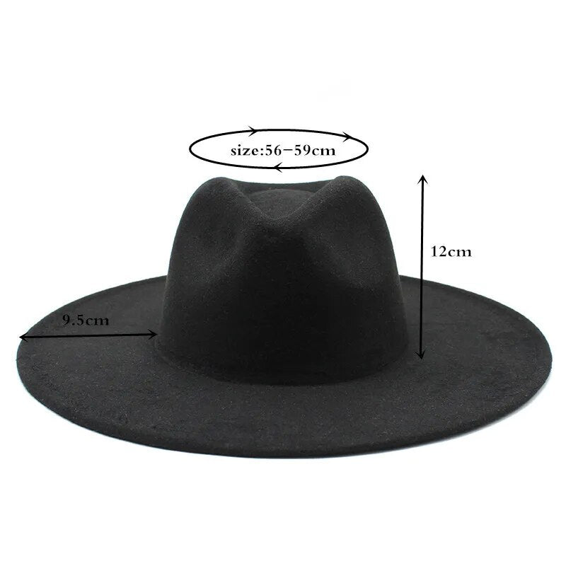 Sombrero fedora de ala ancha clásico sombrero de lana blanco negro hombres y