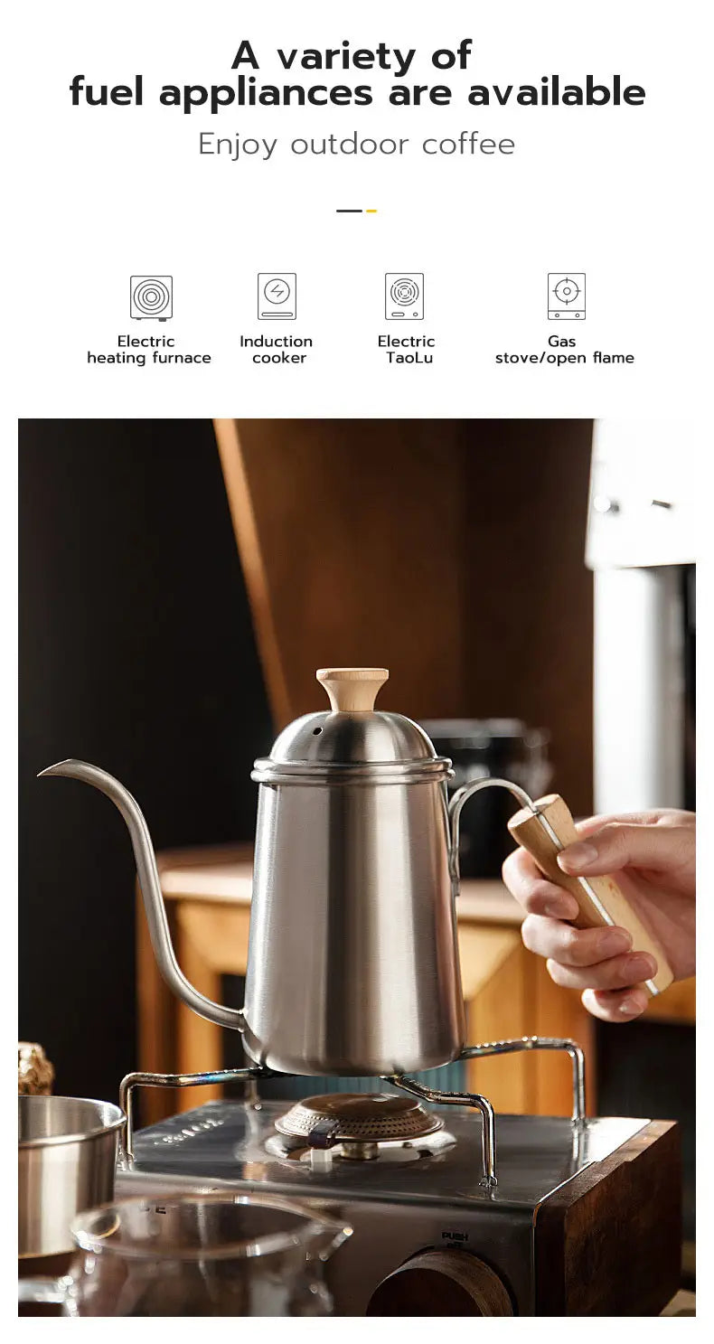 Wooden handle stainless steel coffee hand brew pot 650ml