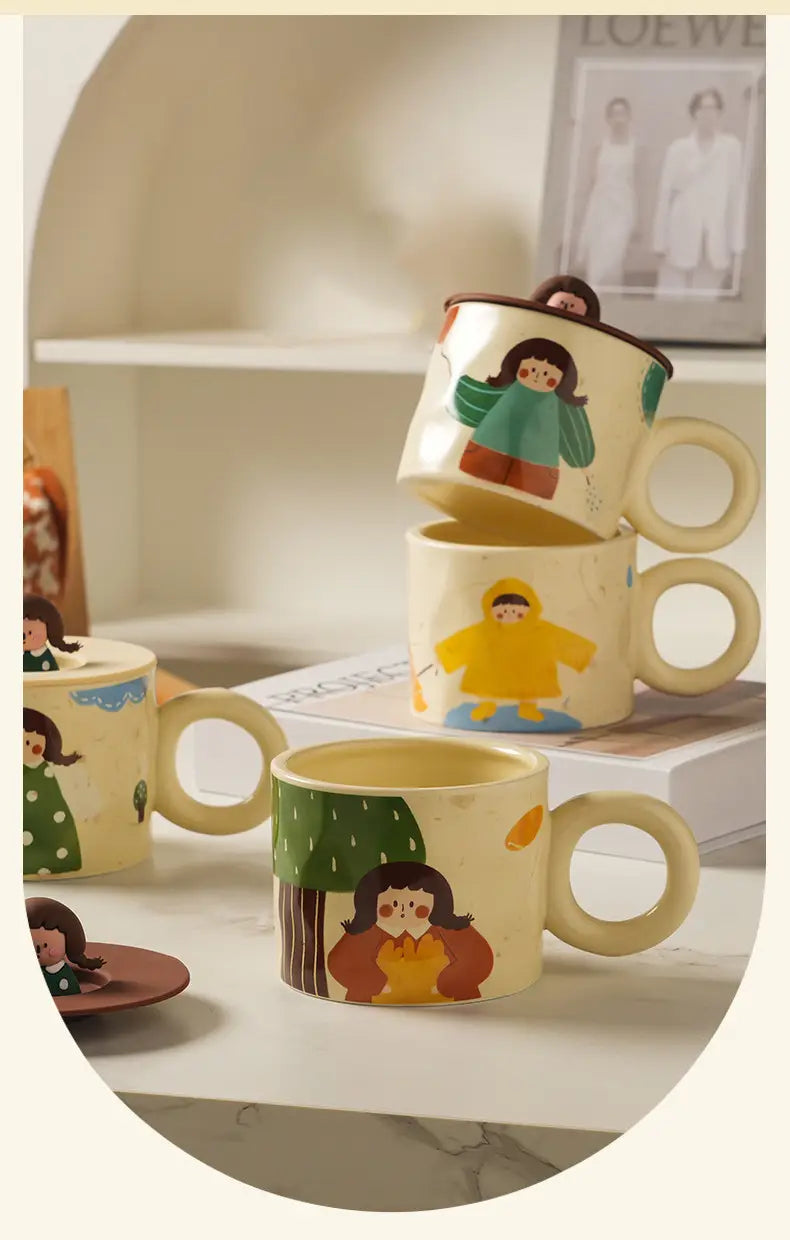 Creative cute mug with lid ceramic distinctive couple water